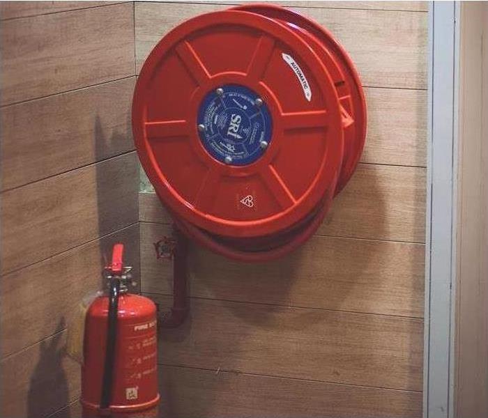 Fire safety equipment is shown in a business